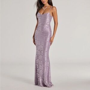 Windsor Lilac Lace Backless Gown